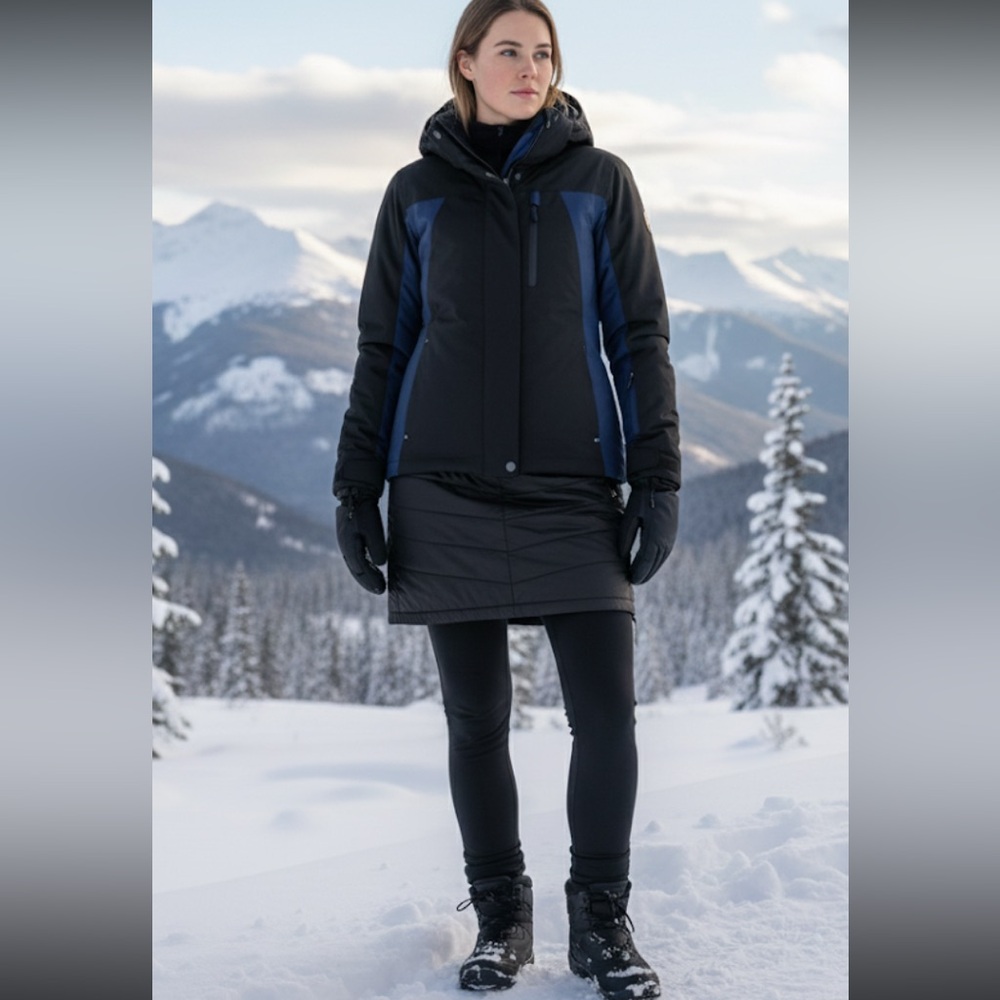 Skhoop Women's Short Black Down Skirt SZ Large Outdoor Ski Snow Zip Puffer EUC